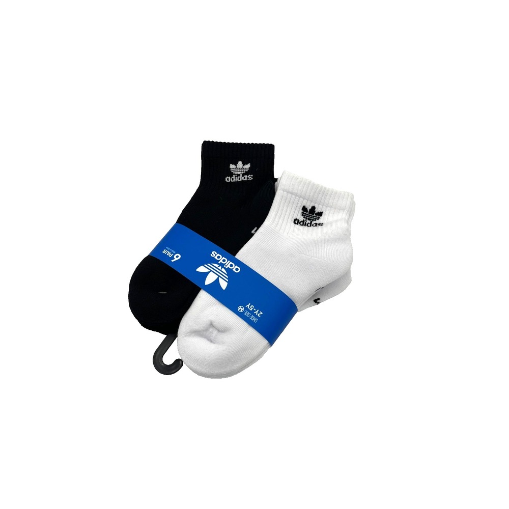 Adidas Youth Quarter Ankle Socks Black‎ & White Pack of 6 Size 2Y-5Y M EV6421B